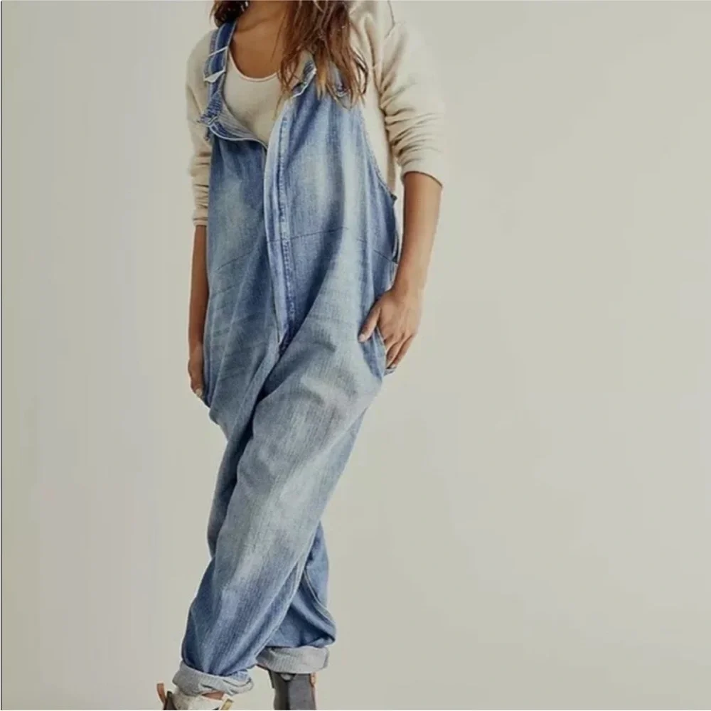 Free People Hunter Denim Overall in Century Blue